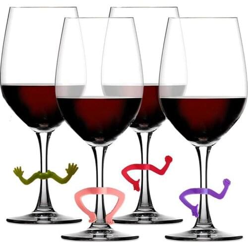 6pcs Silicone Gesture Party Wine Glass Marker Charms Drinking Buddy Cup Identification Cup Labels Tag Signs for Bar