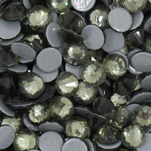 AAAAA Black dia Rhinestones Strass Hotfix Super Glitter Flat Back Rhinestones For Clothes Iron On Crystal For DIY Bags SS6-SS30