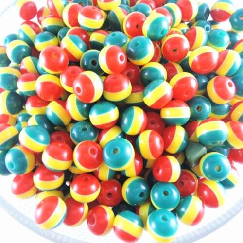 6mm 8mm 10/12mm Rasta style Red yellow green Round stripe Acrylic Ball Beads Perforated For DIY Bracelet Jewelry Necklace Making