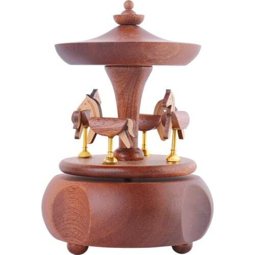 Wooden Horse Creative Cute Music Box Clockwork Carousel Musical Decoration Melody Box Rotating Caja Musical Birthday Gift EH50MB