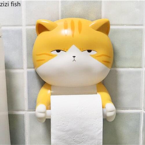 PVC Cartoon Cat Tissue Holder Toilet Paper Holder Home Decoration Wall Hanging Paper Towel Storage Rack Toilet Paper Dispenser