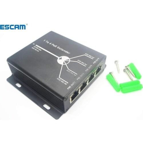 ESCAM 4 Port IEEE802.3at 25.5W PoE Extender / Repeater for IP camera Extend 120m transmission distance with 10/100M LAN ports