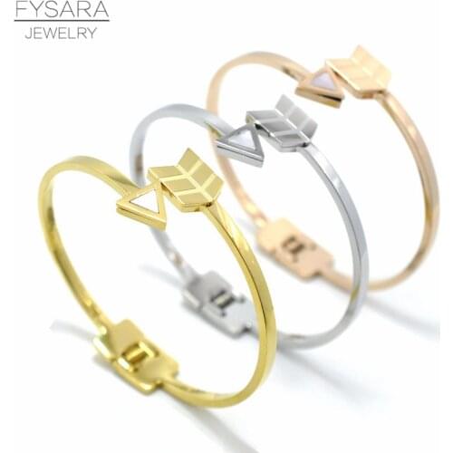 FYSARA Punk Jewelry Natural Shell Arrow Bracelets & Bangles For Unisex Triangle Cuff Bracelet Armband Gold Color Lover Pulseira