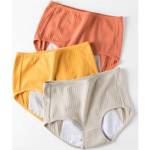 Cotton Menstrual Panties Striped Womens Underwear Leak Proof Briefs Breathable Physiological Underpanties Sexy Underpants