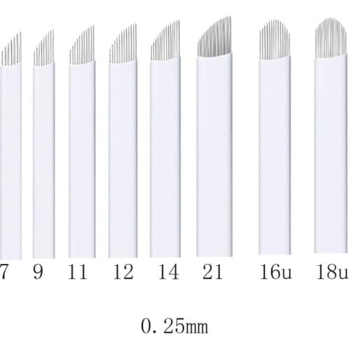 50pcs 0.25mmmm Lumina 12U 14U 16U 18U Permanent Makeup Manual Eyebrow Tattoo Needles Blade For 3D Embroidery Microblading Tatt