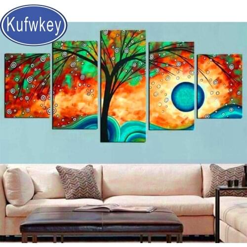 Modern Abstract Diamond Painting on Canvas 5 Pcs Money Tree Mosaic Painting Picture embroidery full display Home Decor