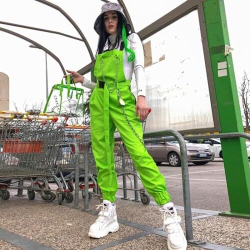 Hip Hop Costumes Women Fluorescent Green Overalls Jumpsuit Adults Street Dance Clothes Jazz Outfit Dancer Stage Wear DT1964