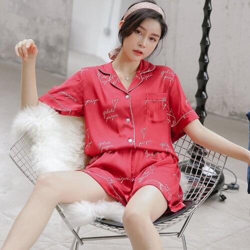 Summer Short Sleeve Shirt&Shorts Women Pajamas Sets Sexy Turn-Down Collar Pyjamas Sleepwear Nightwear Loungewear Home Wear M-XL