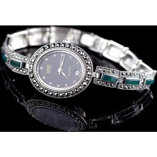 Hot Sale Women Classic Pure Silver Bracelet Watch S925 Silver Bracelet Watch Silver Jade Bracelet Watches Real Silver Bangle