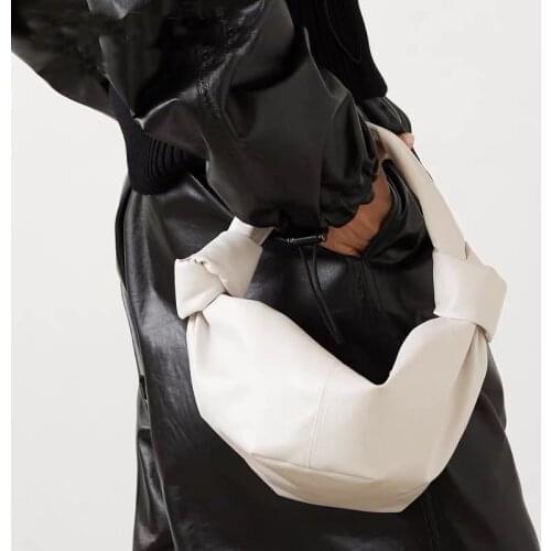 Summer 2020 Womens Small 100% Genuine Leather Handbags Female Knot Croissant Bag High Quality Real Leather Designer Totes Bag