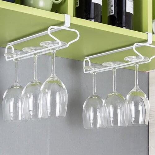 Metal Wine Glass Holder Under Cabinet Stemware Glasses Storage Hanger Iron Shelf Organizer for Bar Kitchen Wine Glasses Holder