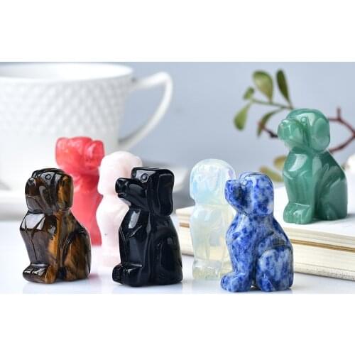 A Cute Natural Crystal Animal Dog Healing Reiki Mineral Carving Gift Home Decoration Statue Ornamental Stone