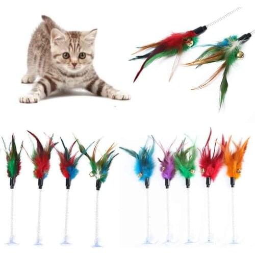 Fashion Feather Random Color Cat Toys Interesting Elastic Color Mouse And Feather Bottom Sucker Pet Cat Toy Pet Supplies