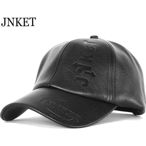 JNKET Autumn Winter Men Womens Baseball Cap PU Leather Stamping Logo Hats Outdoor Windproof Adjustable Gorras Baseball