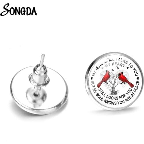 Unusual Earrings For Lovers Cardinal Memorial My Mind Still Talks You Silver Color Women Stud Earrings Jewelry 2020 Jewelry Gift