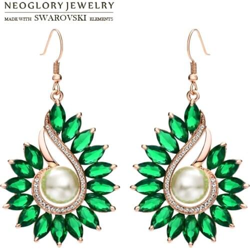 Neoglory Austria Rhinestone & Simulated Pearl & Zircon Drop Earrings Elegant Rose Gold Color Trendy For Sylish Women Sale