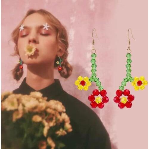 New Summer Korea Colorful Geometric Transparent Crystal Beaded Flowers Long Drop Earrings For Women Girls Party Jewelry Gifts
