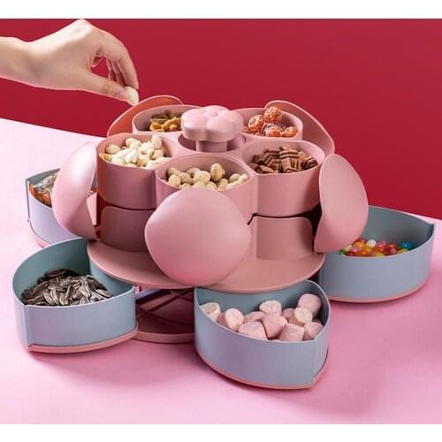 Petal-Shape Food Storage Case Rotating Plastic Snacks Nut Candy Box Kitchen Gadget Sets