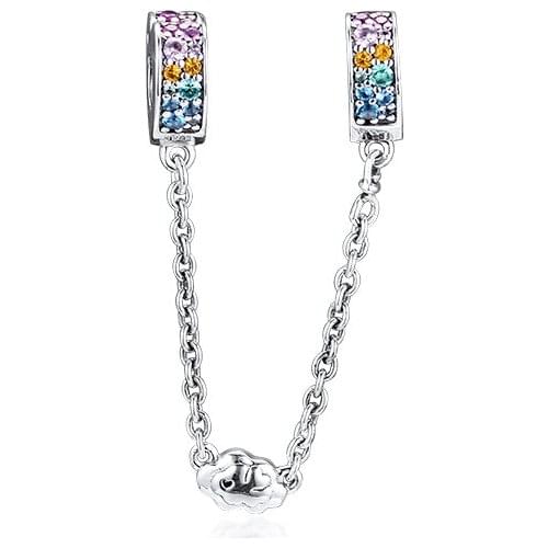 Fits Pandora Bracelet 925 Sterling Silver Multi-Colored Arcs of Love Safety Chain Charms Beads for Jewelry Making Kralen