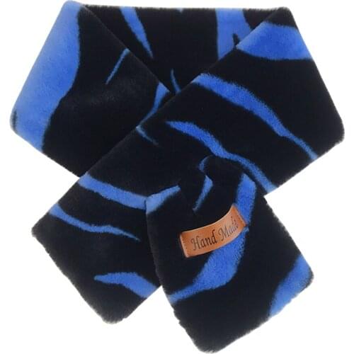 Hot Zebra Striped Winter Women Scarf Snood Short Warm Rabbit Faux Fur Dot Collar Cross Neck Wraps Ring Muffler Bufanda Szalik