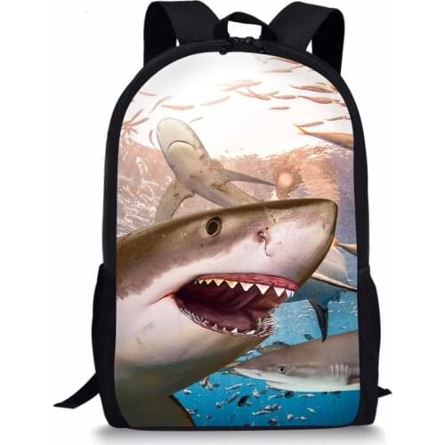Great White Shark 3D Print School Backpacks for Boys Book Bags Satchel Kids Schoolbags Mochila Custom Escolar Infantil