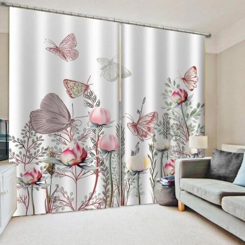 Pink flower butterfly curtains Decoration European 3D Curtains For Living room Blackout curtains