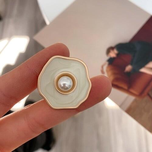 SRCOI Chic White Flower Enamel Earrings Geometric Irregular Metal Button Earrings For Women Girls Wedding Party Jewelry Gifts