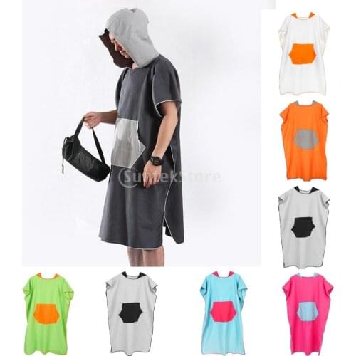 Unisex Mens Womens Kids Surf Beach Hooded Poncho Wetsuit Changing Robe Towel with Pocket, Mesh Carry Shoulder Bag - 7 Colors