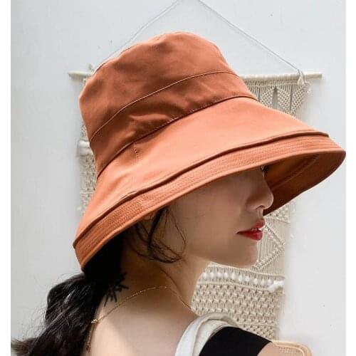 Spring New Superior Quality Cotton Solid Bucket Hat Women Temperament Versatile Travel Sun Protection Fishermans Basin cap