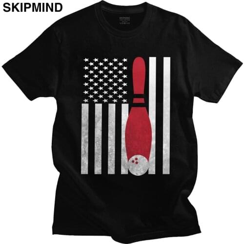Vintage Bowling T Shirt Men Short Sleeves Leisure America USA Flag T-shirt O-neck 100% Cotton Grunge Tee Tops Bowler Gift Gift