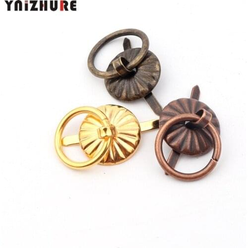 50pcs 17mm Vintage Metal Tin Box Decorated Handle Mini Drawer Door Ring Pulls 0.74" Iron Jewelry Storage Wooden Case