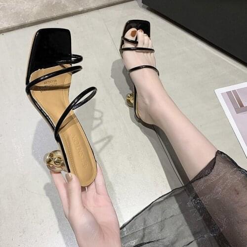 High-heeled slippers women 2021 summer new special-shaped 8CM heel outer wear fashionable set toe slippers ladies 41-42