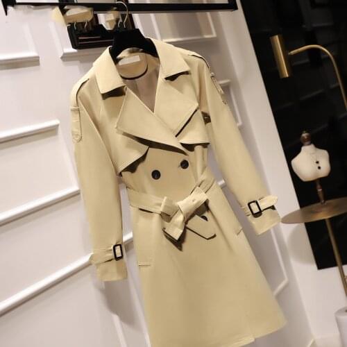 Women Jackets Casual Korean Double Breasted Long Trench Coats Fashion England Sashes Office Lady Outerwear