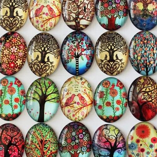 18x25mm Mixed Life Tree Oval Glass Cabochon Dome Jewelry Finding Cameo Pendant Settings 20pcs/lot (K02115)