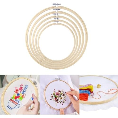 5pcs Embroidery Frame Hoop Set Wooden Cross Stitch Ring for DIY Learners