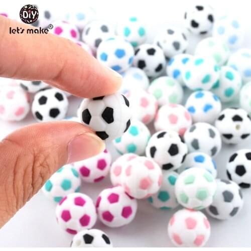 Lets make BPA Free Baby Toy Football Silicone Beads 15mm Fashion DIY Jewelry Accessories Teething Nursing Necklace 5pcs Teether