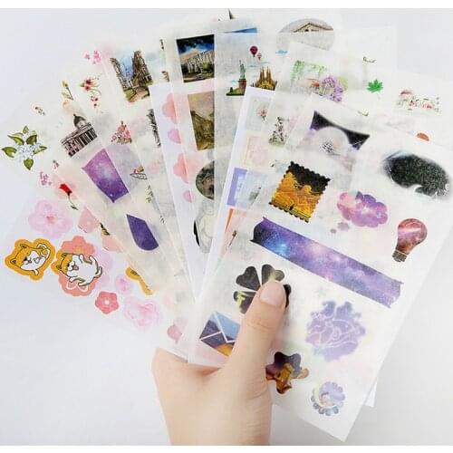 6Sheets Unicorn Washi Paper DIY Stickers Starry Castle Stamp Stationery Stickers Scrapbooking For Decoration Photo Album Diary