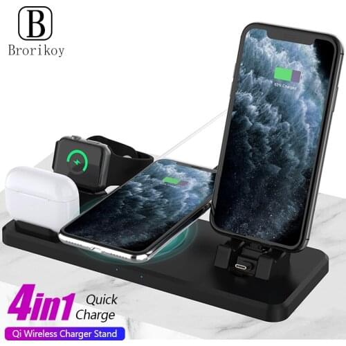 Brorikoy 4in1 Wireless Charging Station for iPhone 11 Xr Xs Airpods Pro 2 iWatch 5 4 3 2 15W Wireless Charging Stand for Samsung