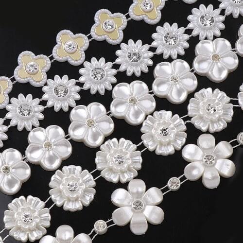 1 Yard Flower Series Rhinestone Chain ABS Pearl Jewelry Decor Wedding Dress Crafts Fashion Bridal Beads Appliques Garment Chain