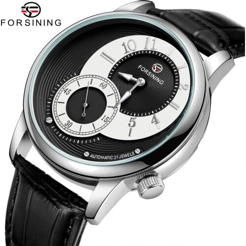 Forsining 2021 New Hemisphere Dial Design Automatic Watch Men Luxury Luminous Mechanical Watches Mens Genuine Leather Band Clock