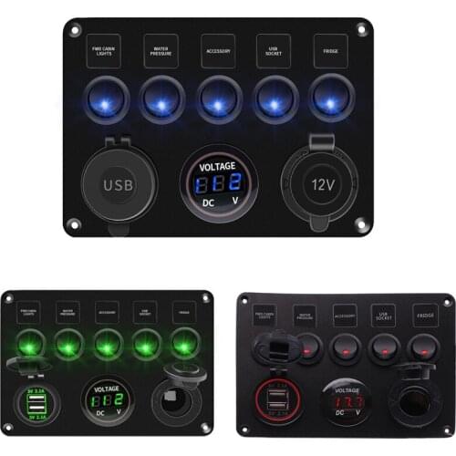 Digital Voltmeter Dual USB Port 12V Outlet Combination Waterproof for Car Marine Boat LED Rocker Switch Panel