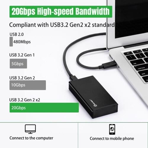 IOCREST USB 3.2 Gen2x2 20Gbps to M.2 M-Key NVMe PCIe SSD External enclosure M-Key Form Factor in 22 x80 mm