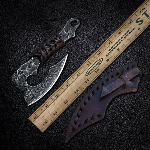 Damascus Steel Handmade Necklace Knife Handmade Suture Handle Compact Mini Fixed Blade Key Chain Small Axe EDC TOOLS