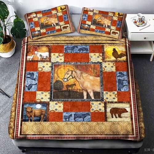 Farmer Pasture collection Cartoon Duvet Cover Farm Animals on with Dog Cow Horse Kids Design 3pcs Bedding Set