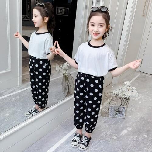 Girls Clothing Sets Kids Summer 2 Pcs Clothes New 2020 Baby Big Girl T Shirts Tops & Dot Print Pants Children Outfits Girl Suits