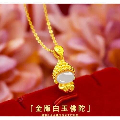 Korean Fashion Cute 14K Gold Buddha Pendant without Necklace Chain for Women Children Hetian Jade Jewelry Birthday Gifts Female