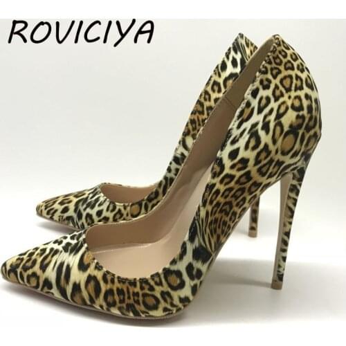 Leopard spring women pumps 12cm high-heeled sexy shallow party wedding club ladies shoes pointed toe woman QP086 ROVICIYA