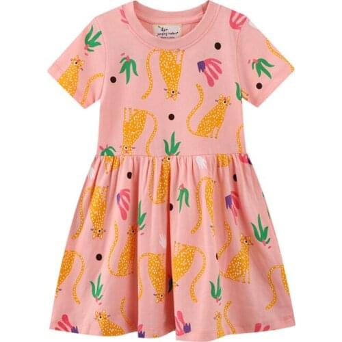 New Designed Animals Print Summer Dresses Kids Cartoon Dress with Cotton Short Sleeve Summer Girls Dress