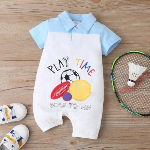Summer Cotton Baby Boy Romper Embroidery Letter Ball Patchwork Breathable Soft Short Sleeve Baby Jumpsuit Baby Boy Clothes 0-18M