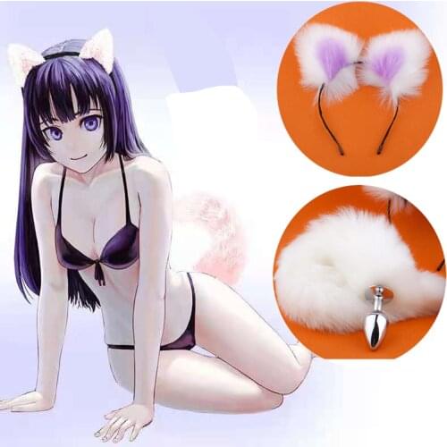 Metal Anal Butt Plug Fox Tail+Ear Hairpin Set Sex Toy Goods For Adults 18 Women Female Couple Cosplay Intimate Sexules Toys BDSM